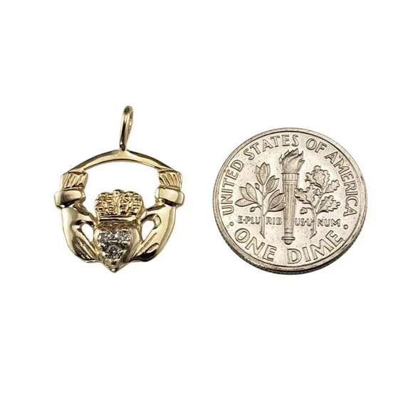 10K Yellow Gold Diamond Claddagh Pendant #23361 - Picture 4 of 6